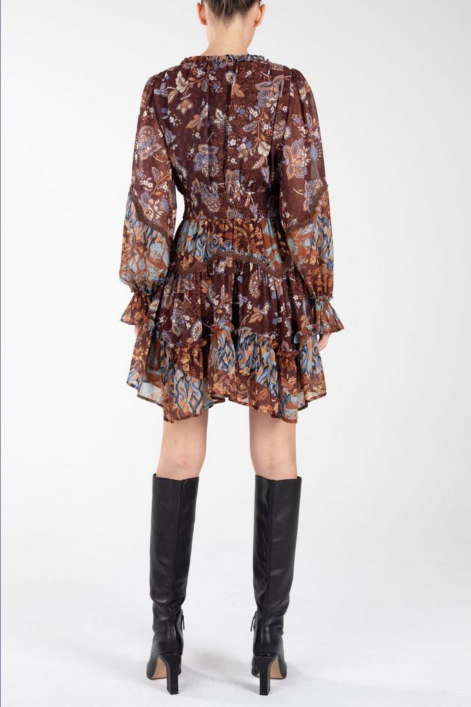 Paisley Print Chiffon Uneven Hem Mini Dress