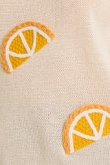 Round Neck Sleeveless Orange Patch Sweater Top Cream