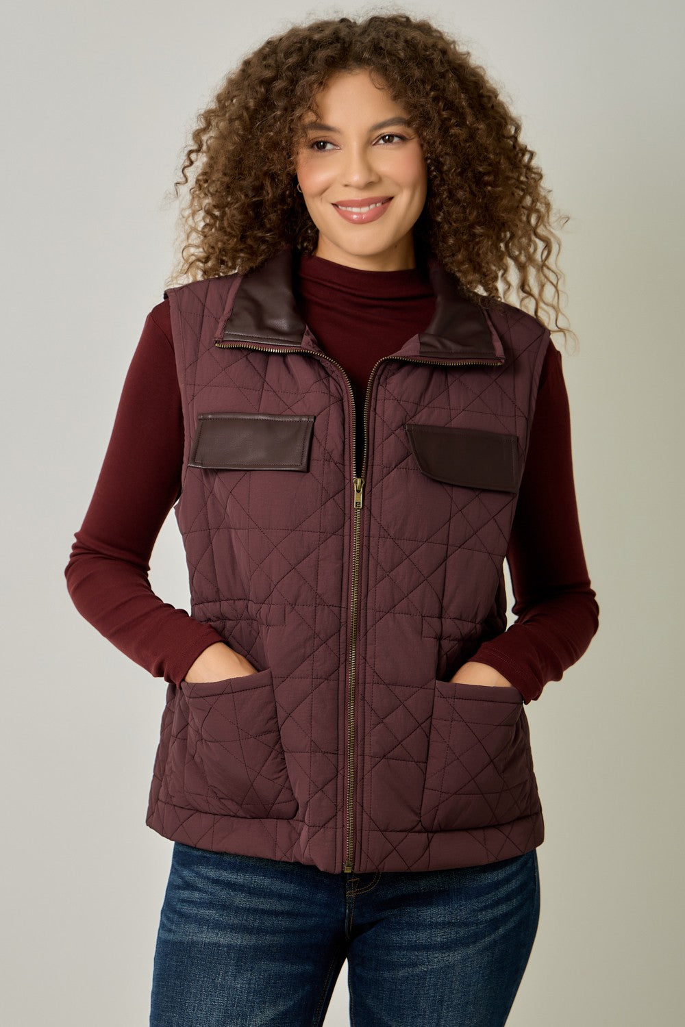 Adjustable Waist Quilted Vest Burgundy