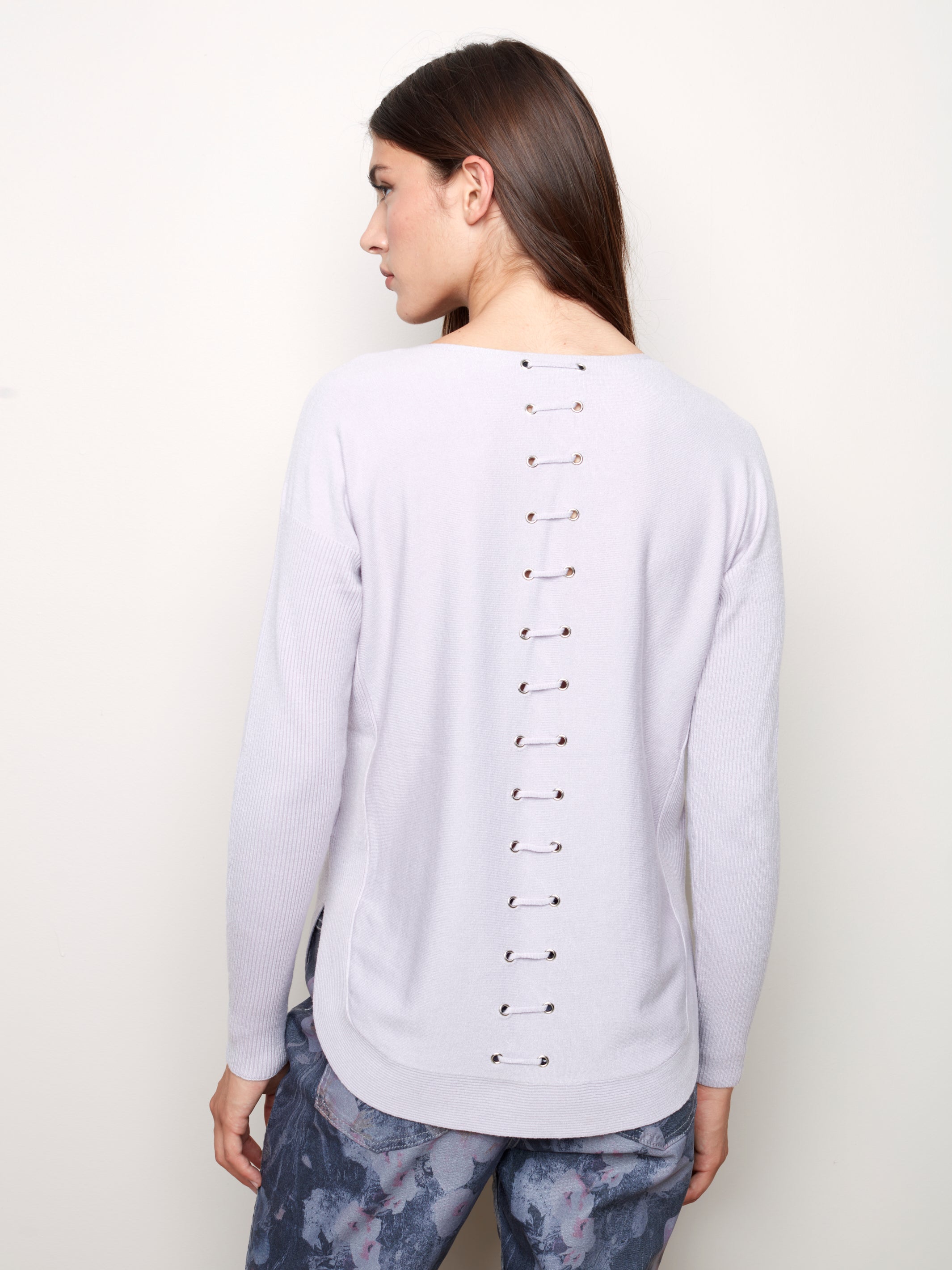 Rounded Hem Plushy Knit Solid Sweater Lilac