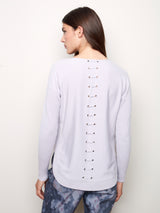 Rounded Hem Plushy Knit Solid Sweater Lilac