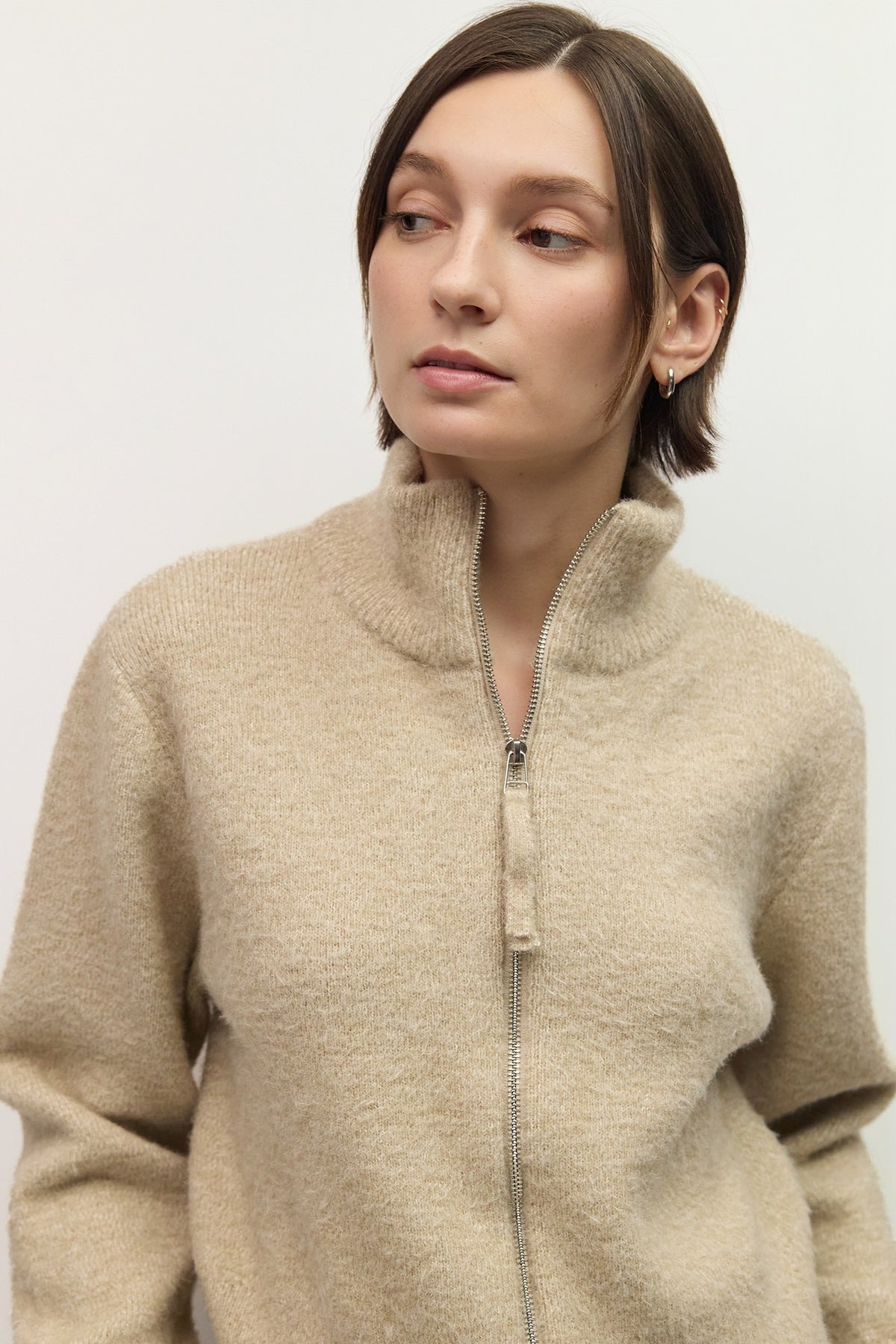 Nia Boucle Zip Sweater Beige