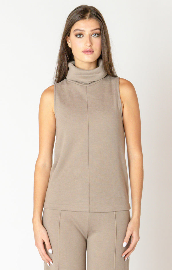 Rolled Neck Seamed Tank Almond
