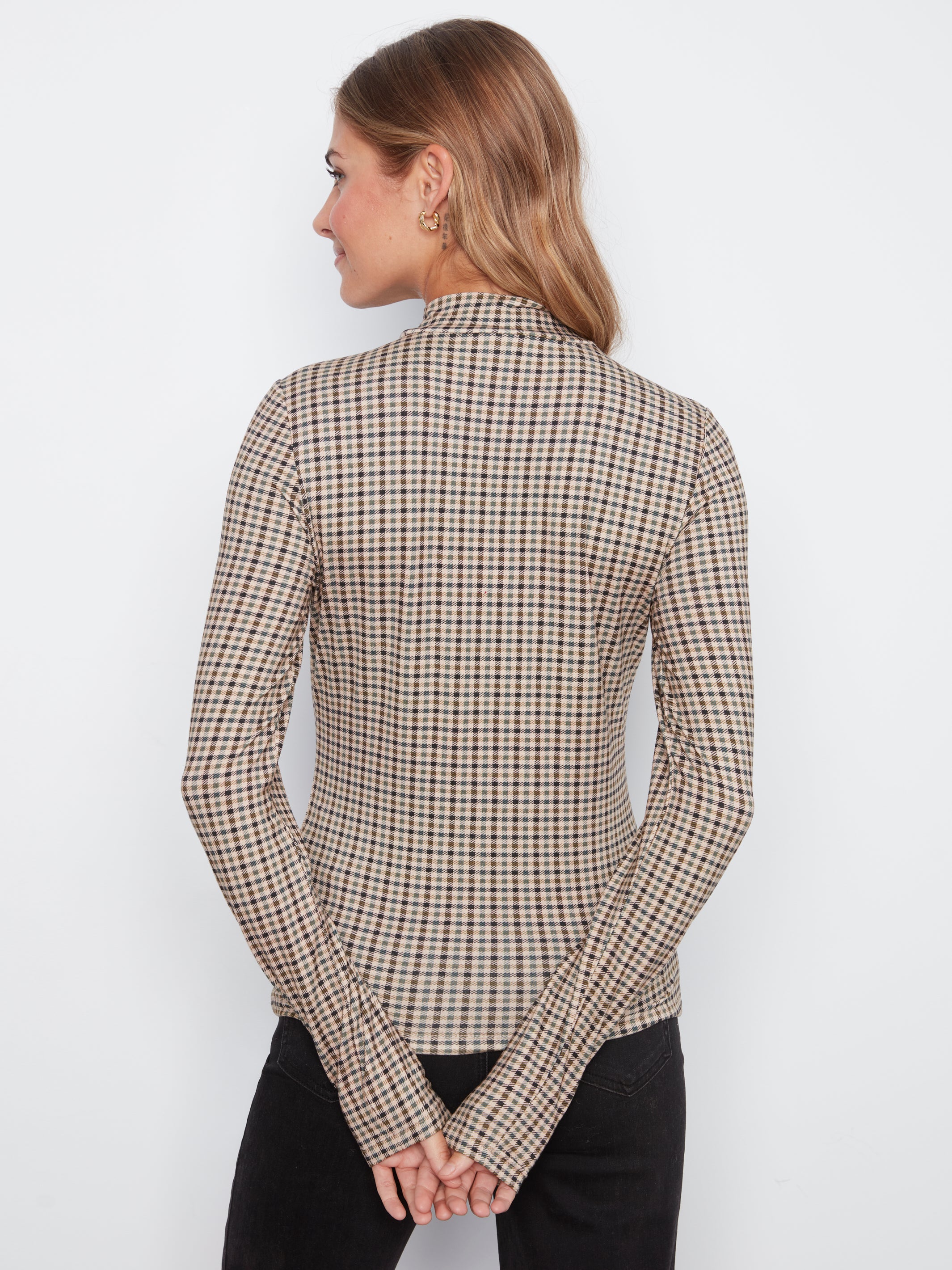 Burnout Mesh Mock Neck Long Sleeve Top Coffee