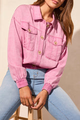 Casual Elastic Waist Jacket Washed Orchid Sky