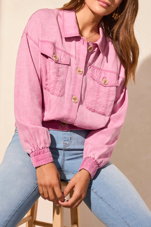 Casual Elastic Waist Jacket Washed Orchid Sky