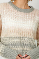 Color Gradient Rib Stitch Pullover Sweater Blush + Grey