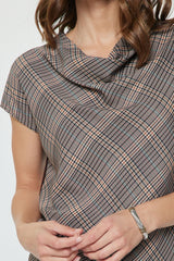 Houndstooth Solid Knit Back Short Sleeve Top Multi