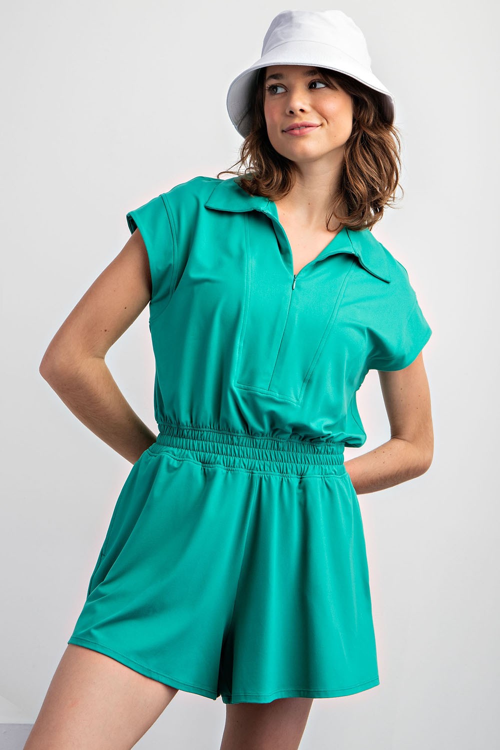 Butter Soft Collar Tennis Romper Emerald Green