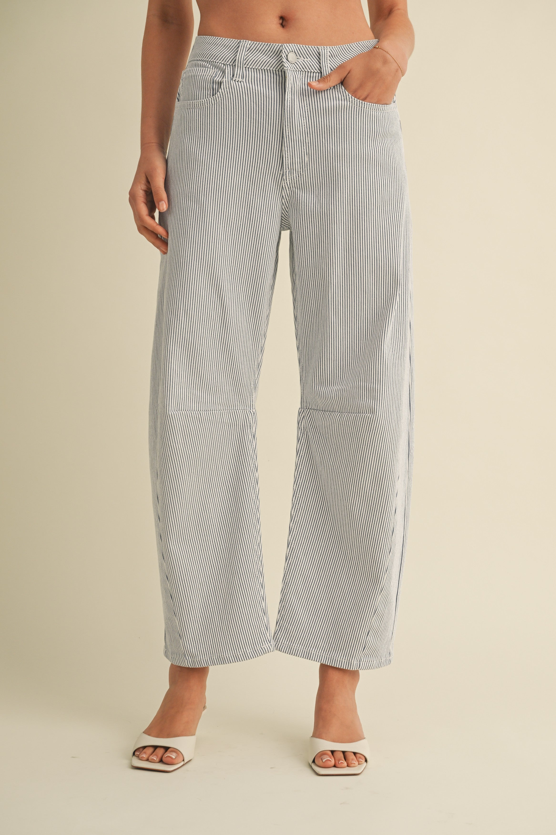 High Rise Micro Stripe Barrel Jeans Stripe