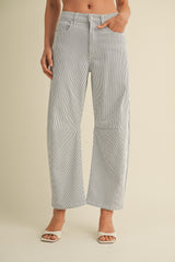 High Rise Micro Stripe Barrel Jeans Stripe