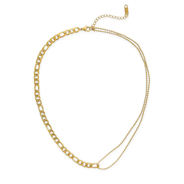 Water Resistant Alt Ball Mix Chain Necklace - Gold