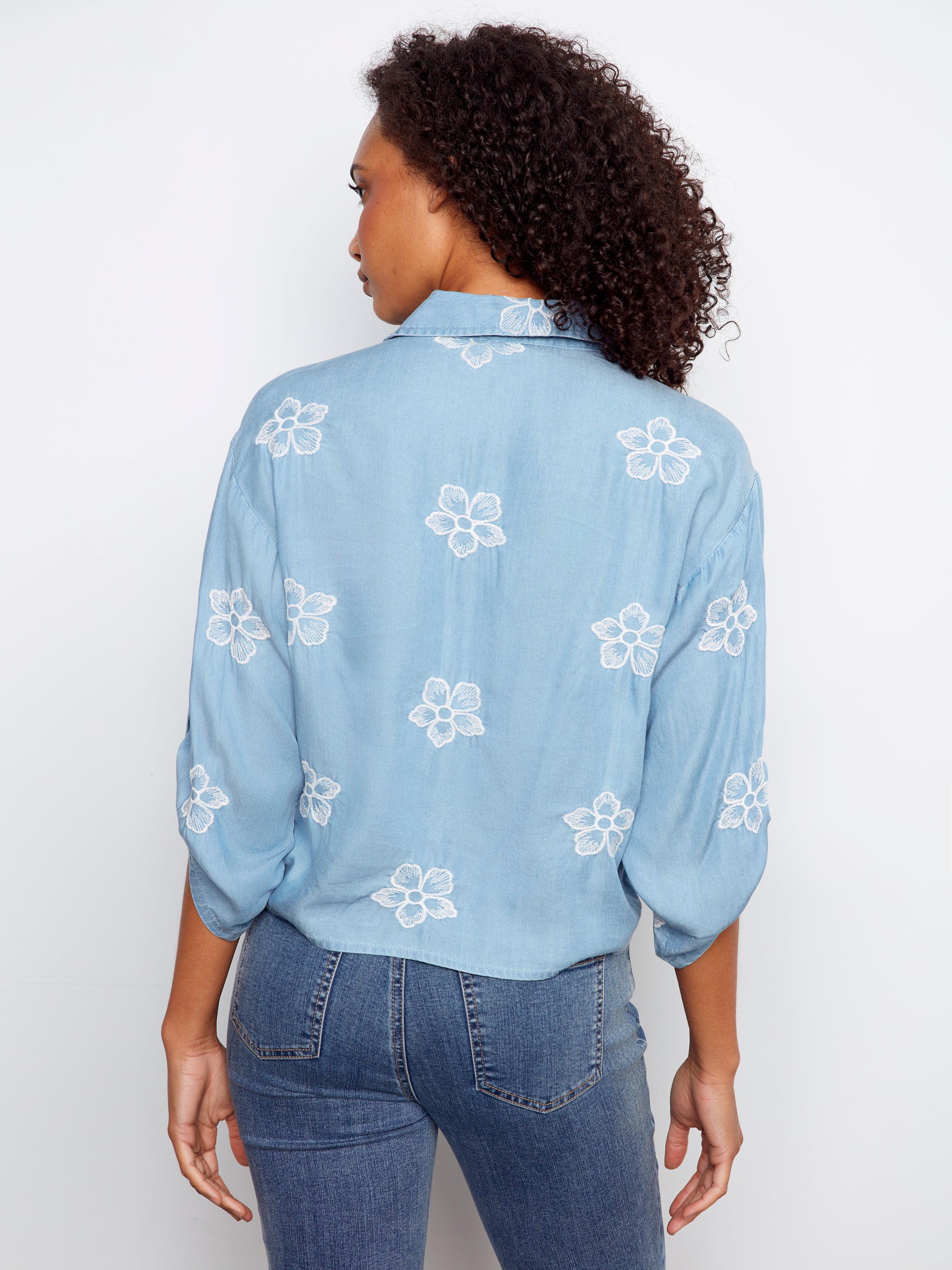 Collared Button Front Single Pocket Shirt Light Blue