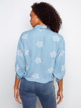 Collared Button Front Single Pocket Shirt Light Blue