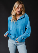 Hooded Quarter Zip Sweatshirt Blue