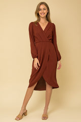Pleated Front Tulip Hem Dress Brick