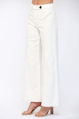 Contrast Stitch Triple Pintuck High Waist Flare Pants Cream