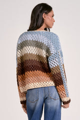Open Knit Mix Stripe Cardi Neutral Multi