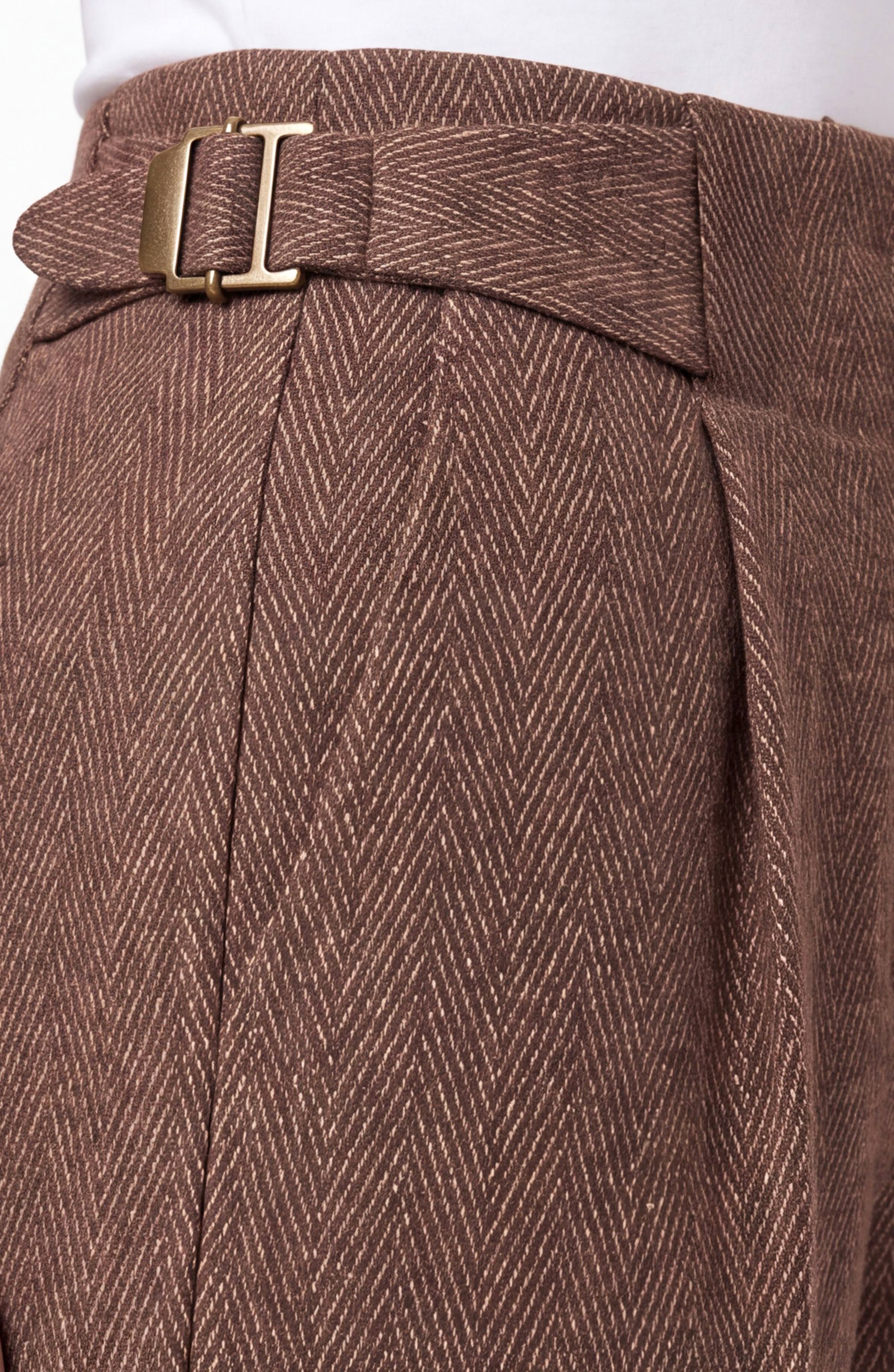 High Rise Pleated Wide Leg Tab Trouser Chestnut