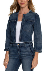 Braid Detail Fray Hem Crop Denim Jacket Ponderay