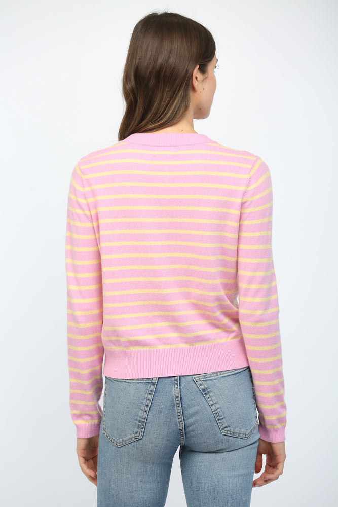 Stripe Button Closure Cardigan Lilac + Yellow