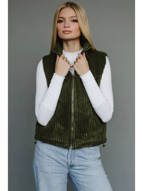 Zipper Corduroy Vest Cream