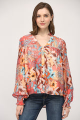 Floral Paisley Lace Inset Blouse  Peach Multi