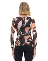 Mesh Retro Swirl Long Sleeve Top Brown