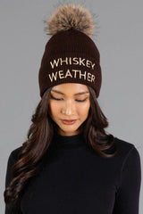 Whiskey Weather Embroidered Pom Hat Dark Brown