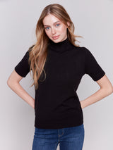 Mock Neck Basic Short Sleeve Top Black