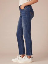 Ab Solution High Rise Slim Straight Clean Finish Fray Hem Jean Blue