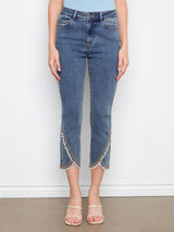 Embroidered Stitch Tulip Slim Leg Jeans Medium Blue
