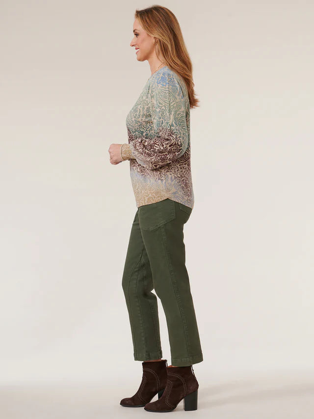 Paisley Print Puff Sleeve Sweater Vintage Walnut