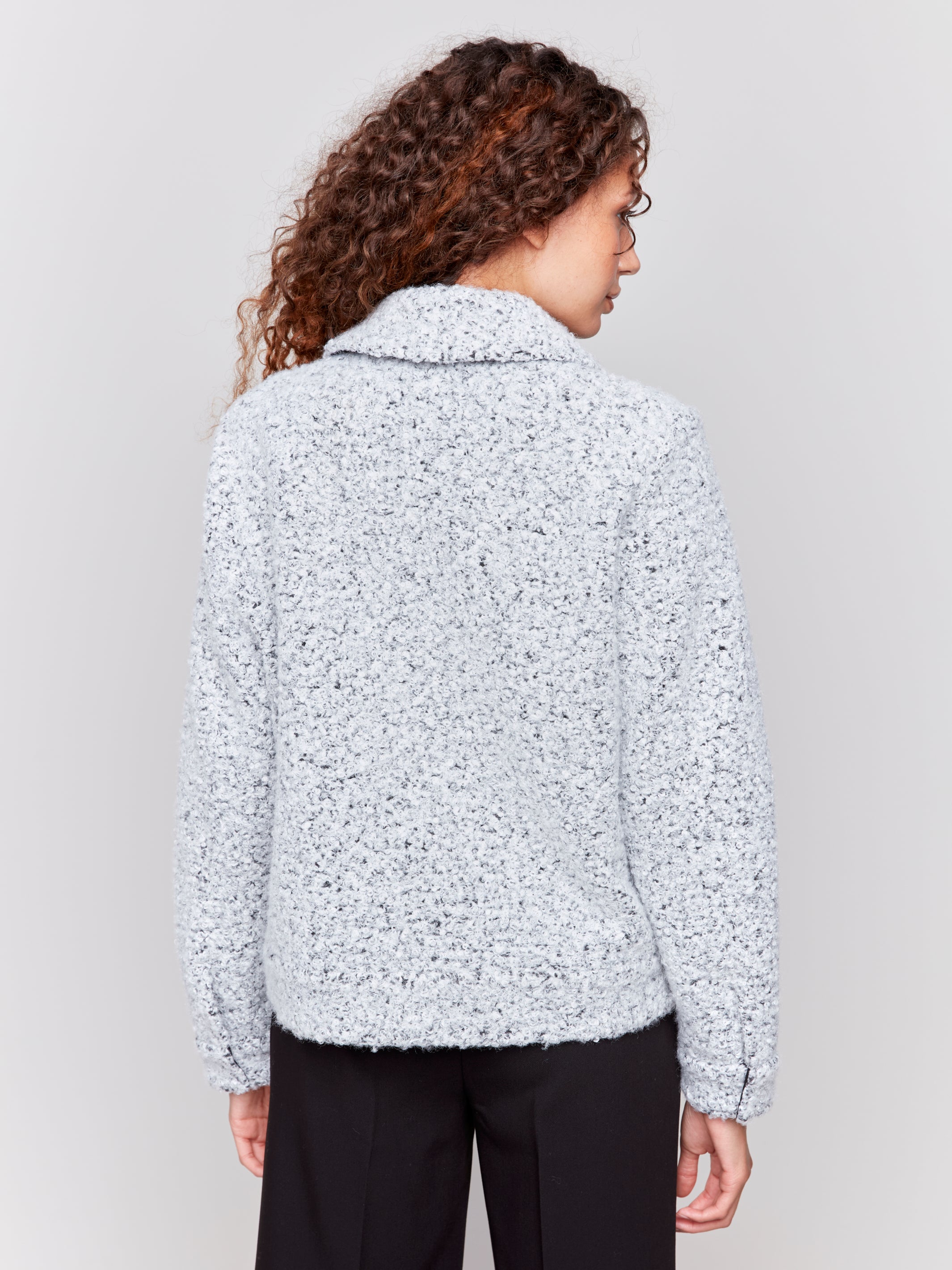 Boucle Knit Patterned Short Coat Heather Charcoal