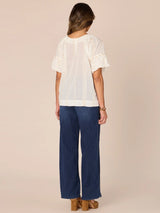 Short Bubble Sleeve Emb. Sequins Woven Top Ecru