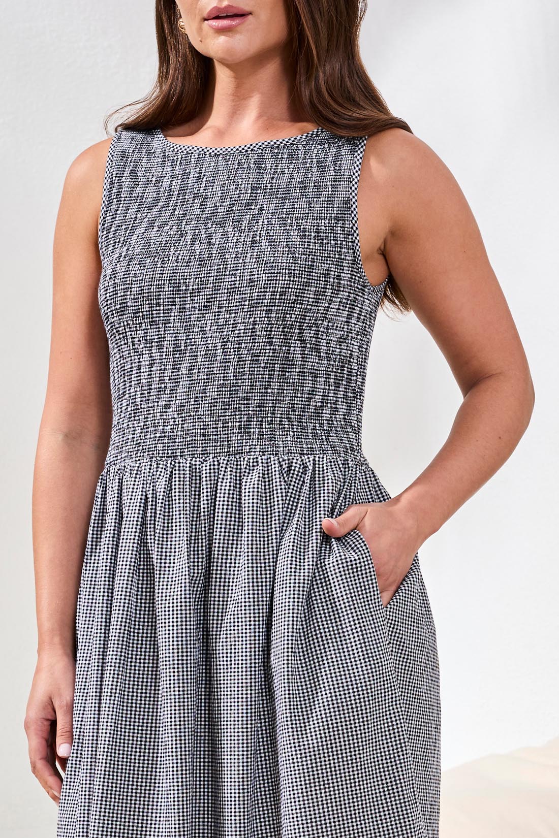 Top Ruche Detail Sleeveless Midi Dress Black