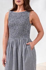 Top Ruche Detail Sleeveless Midi Dress Black