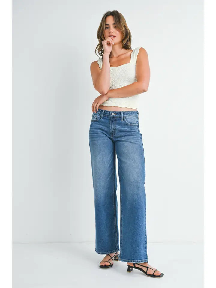 Relaxed Wide Leg Jeans Medium Denim