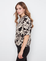 Cow Print Elbow Sleeve Balloon Shape Sweater Spots