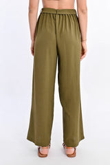 Crepe Tied Belt Wide Leg Pants Khaki