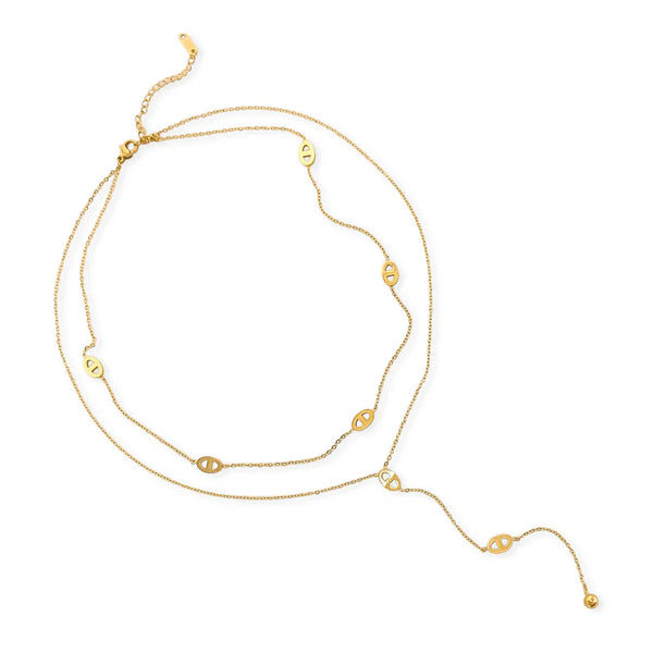 Delicate Lariat Mariner Links 18k Gold Plated WR Necklace