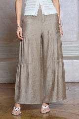 Crinkle Tiered Wide Leg Pants Dusty Sand