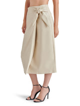 Navia Side Tie Midi Leather Skirt Bone