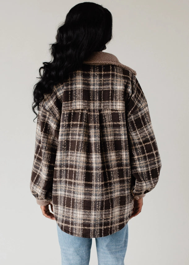 Sherpa Details Plaid Jacket Brown, Tan + Grey