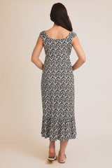 Front Tie Cap Sleeve Abstract Print Dress Black + Ivory
