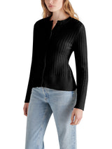 Illiana Pointelle Stitch Peplum Cardigan Black