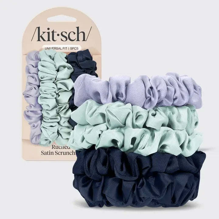 Ruched Satin Scrunchies - 5 Pack