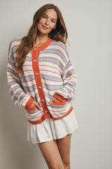 Sunset Cruise Stripe Cardigan Cloud/Sunkist