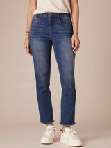 Ab Solution High Rise Slim Straight Fray Hem Jean Dark Indigo Artisanal