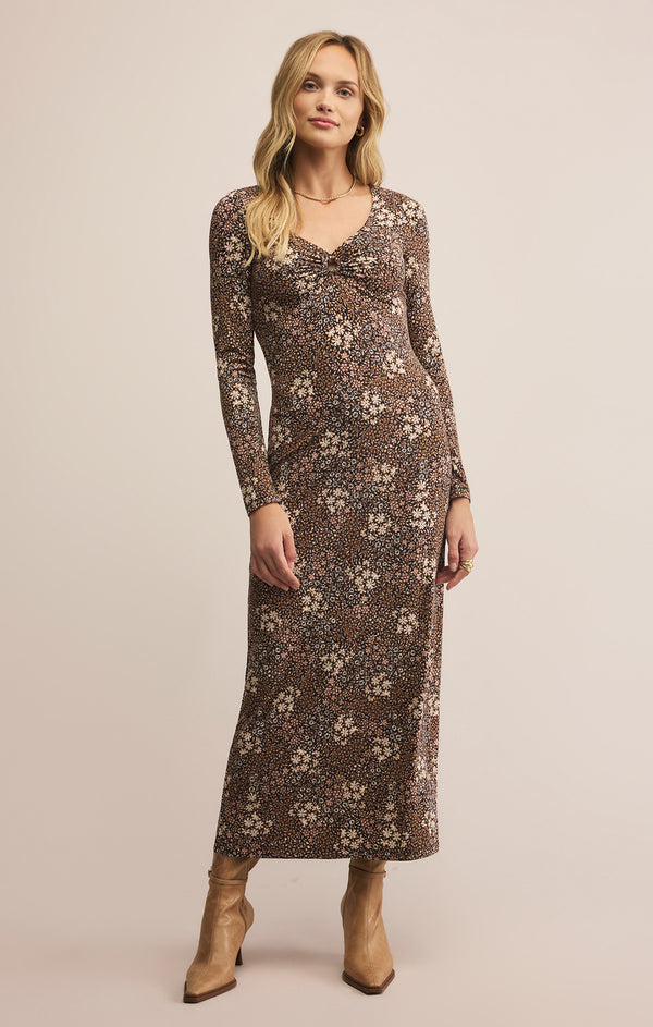 Exhale Sable Floral Midi Dress Black